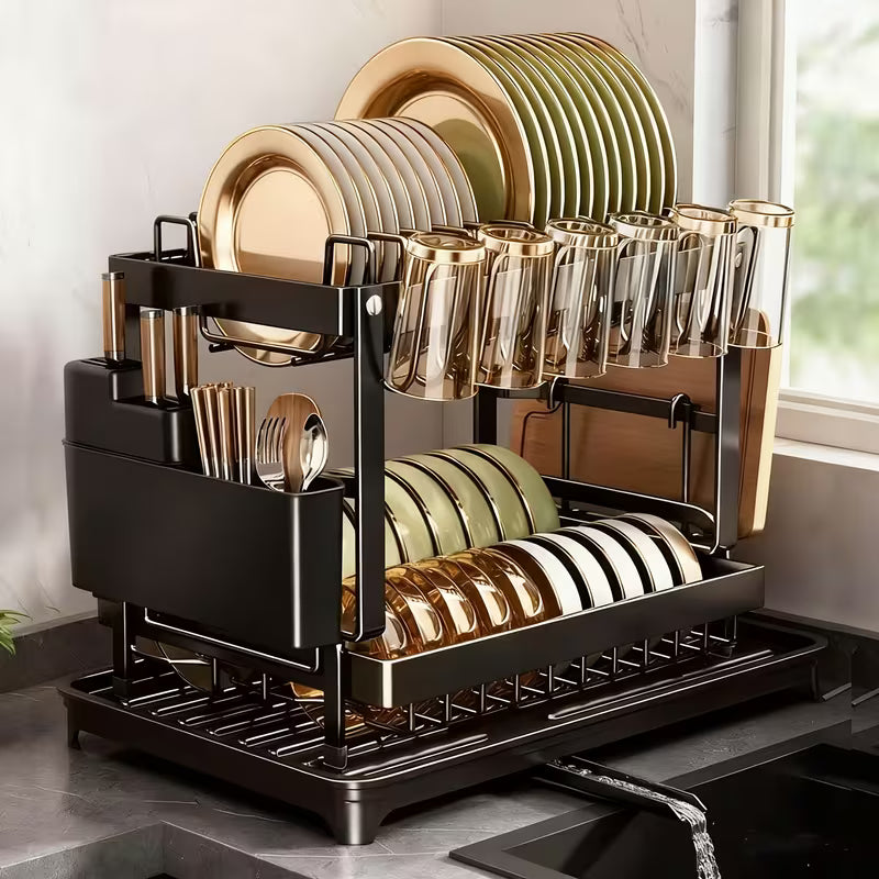 2-Tier Dish Drying Rack with 360° Drainage – Maison & Gabrielle