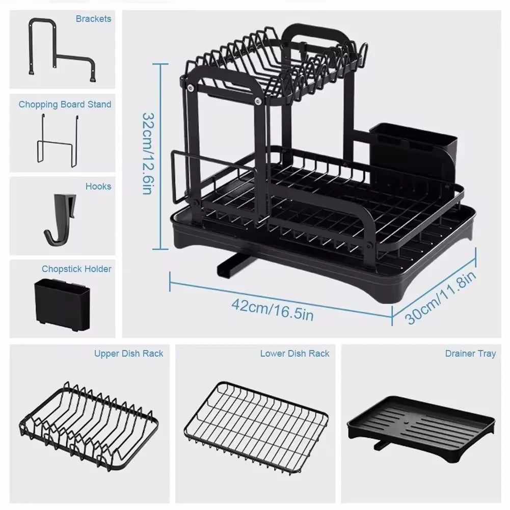2-Tier Dish Drying Rack with 360° Drainage – Maison & Gabrielle