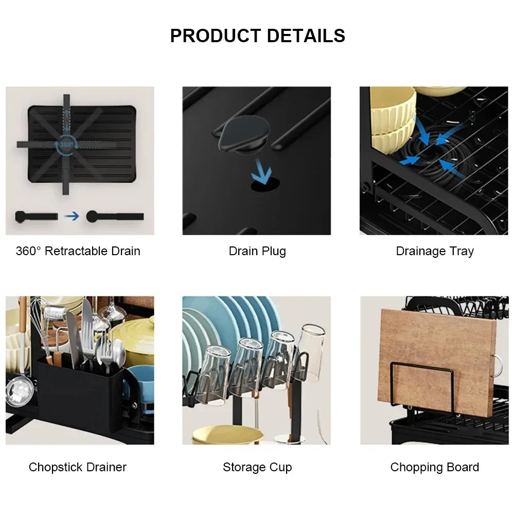 2-Tier Dish Drying Rack with 360° Drainage – Maison & Gabrielle