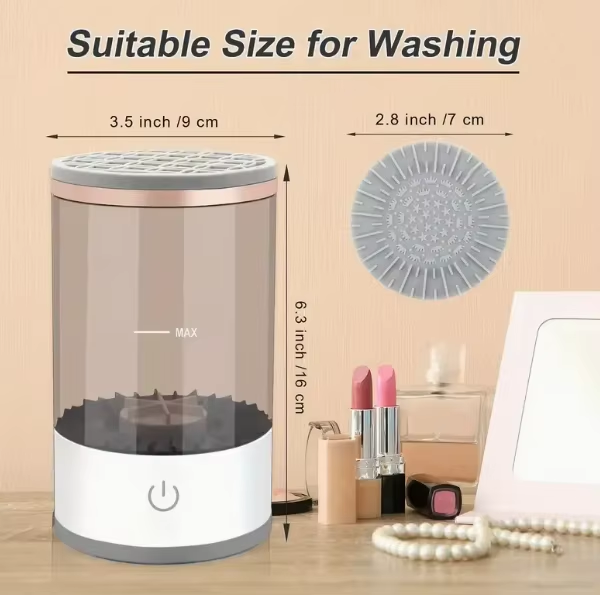 Brush cleaner dimensions: 9 cm wide and 16 cm high; removable holder 7 cm