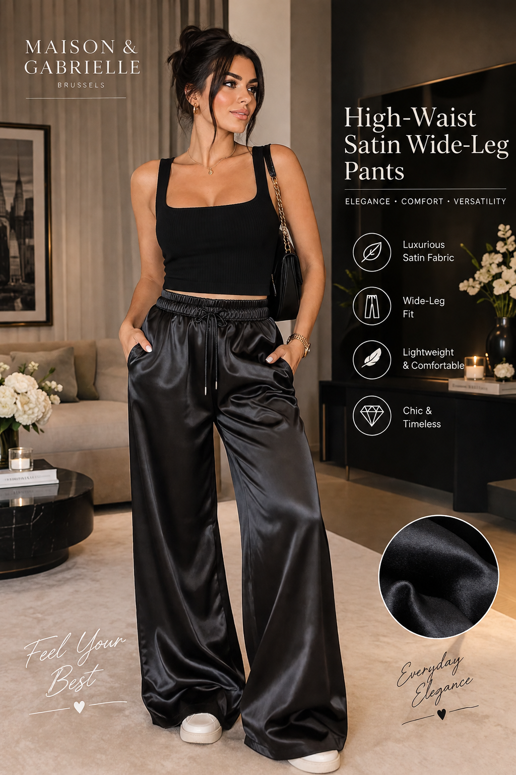 High-Waist Satin Wide-Leg Pants – Maison & Gabrielle