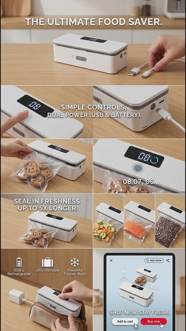 Magnetic Rechargeable Bag Sealer | LED Display & 6 Heat Levels