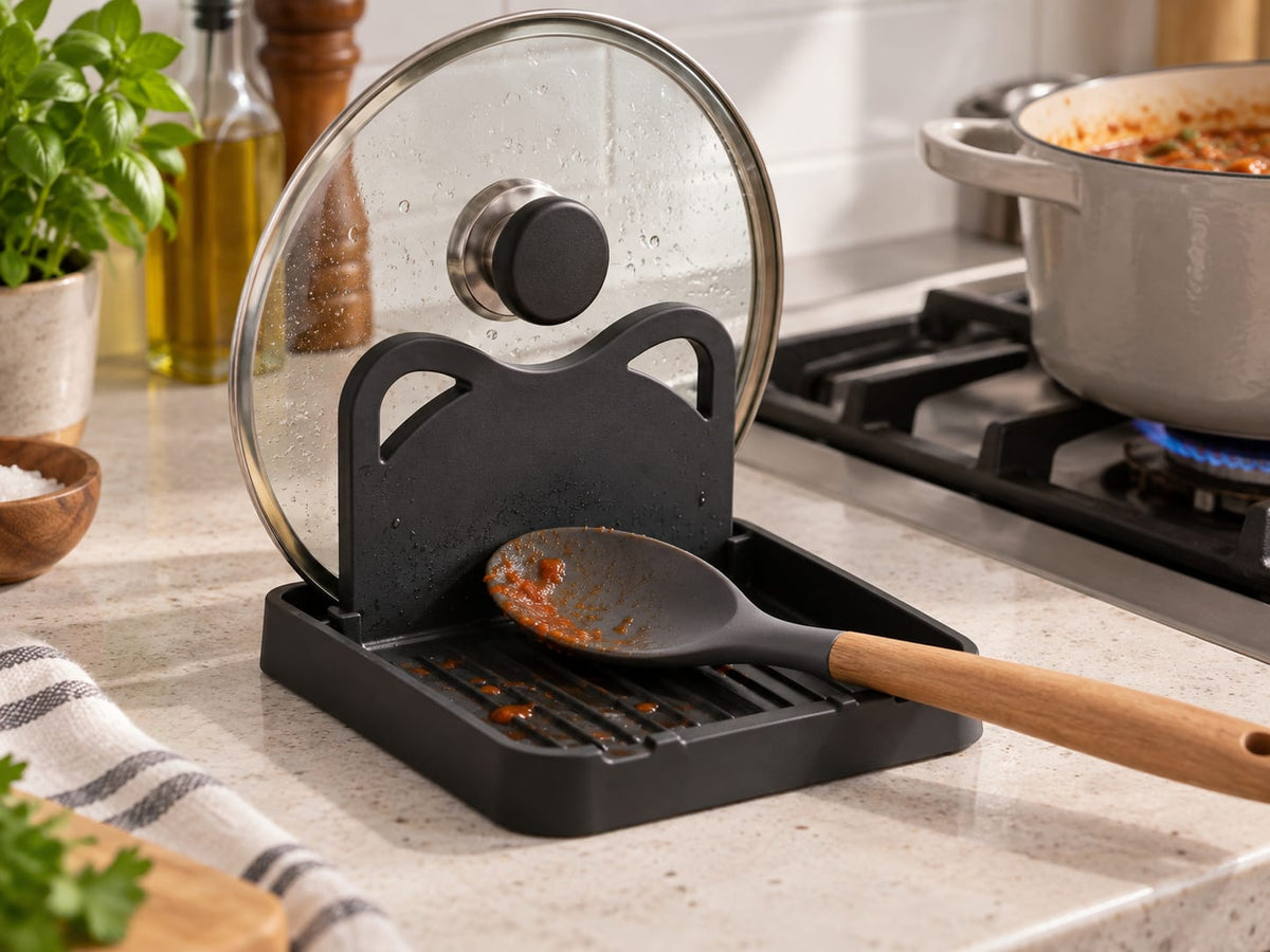 Silicone Spoon & Pot Lid Holder – Countertop Organizer